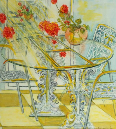 Patio Garden, Geraniums Reflected, 2010 by Joan Thewsey